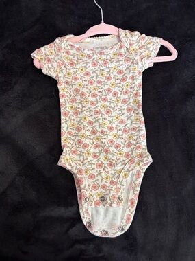 Carter's Cream Floral Short-Sleeve Baby One-Piece with Pink & Yellow Flowers